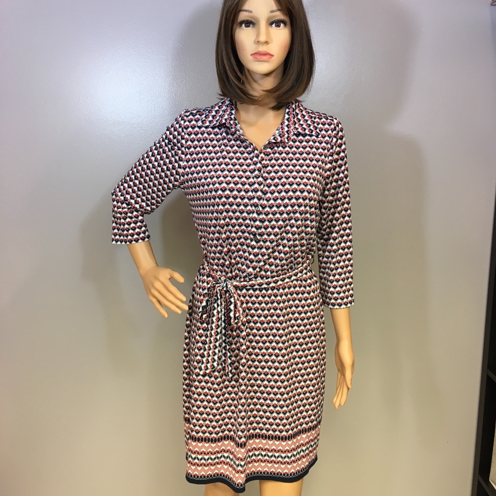 Max Studio Red and Blue Patterned Shirt Dress
